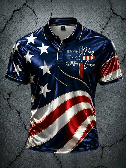 Men's Vintage Independence Day Faith Flag Art Short Sleeve Top