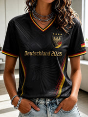 Women's Germany Football Printed V-neck T-shirt