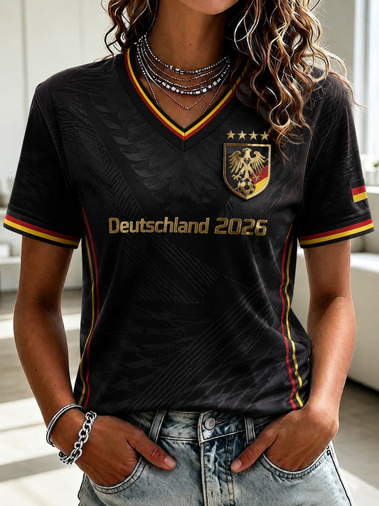 Women's Germany Football Printed V-neck T-shirt