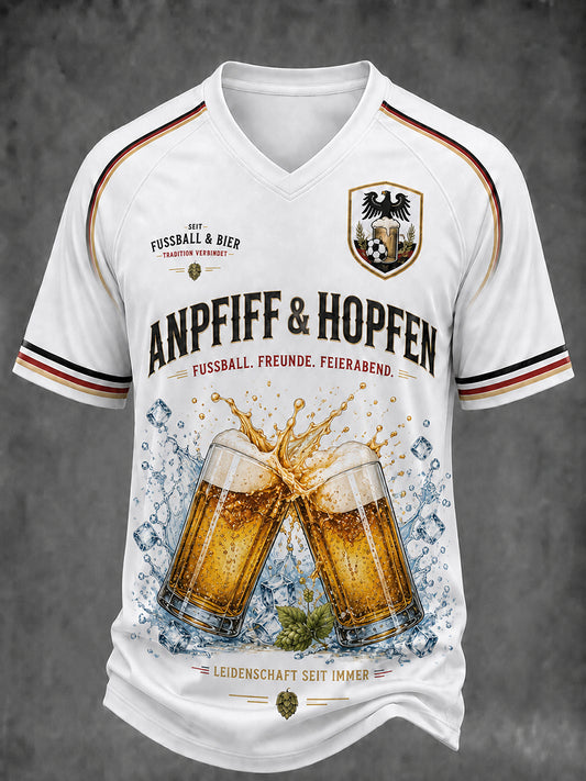 Men's German Football And Beer Cheers Graphic V-neck T-shirt