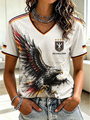 Women's Germany Football Printed  V-neck T-shirt
