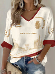 Women's Spanish Football Print Casual T-shirt