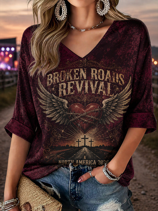Women's Country Rock Tour 2026 Graphic V-Neck T-Shirt