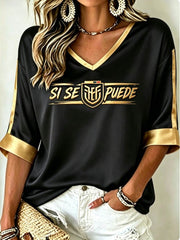 Women's Mid-length Sleeves V-Neck T-Shirt