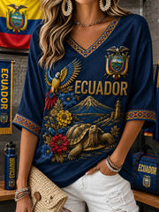 Women's Mid-length Sleeves V-Neck T-Shirt