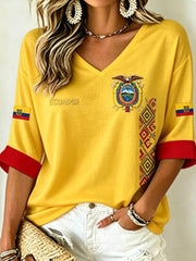 Women's Mid-length Sleeves V-Neck T-Shirt