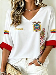 Women's Mid-length Sleeves V-Neck T-Shirt