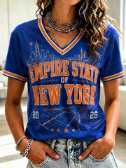 Women's Empire State Of New York Printed V-neck T-shirt