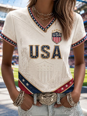Women's Gift For Soccer Fans Print Casual V-Neck Tee