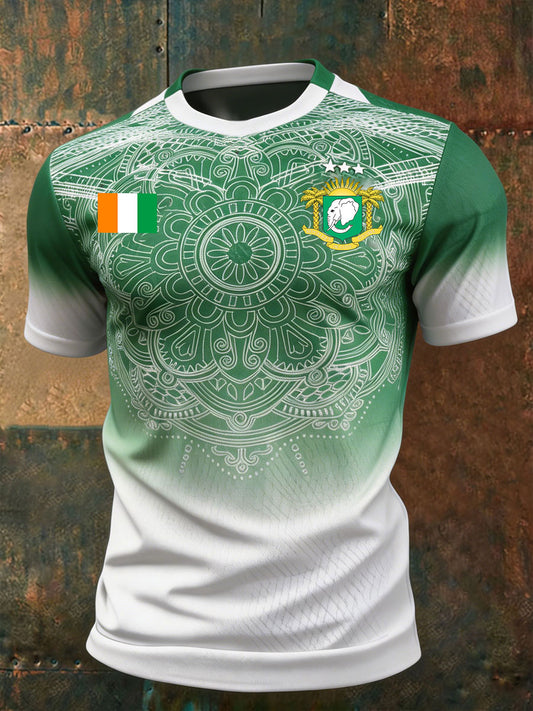 Men's Ivory Coast Football Lover Art Printed T-shirt