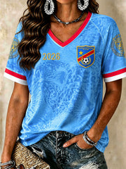 Women's 2026 Democratic Republic of Congo Football V-Neck T-Shirts