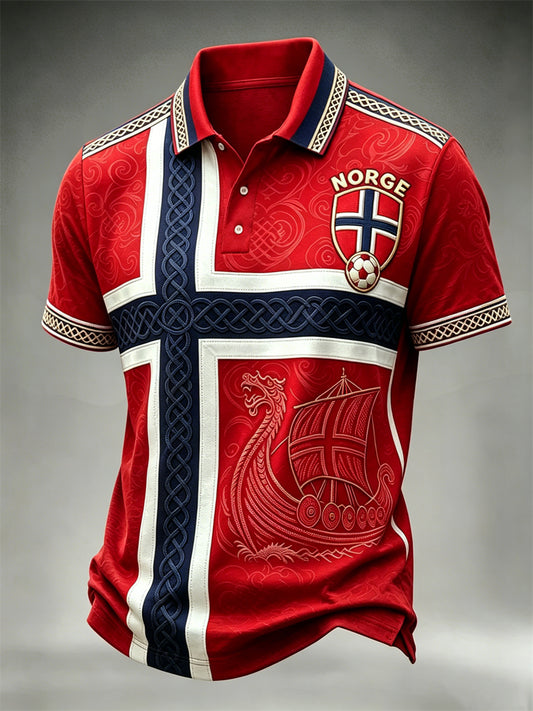 Men's Norway Football Viking Ship Celtic Flag Colorblock Print polo shirt