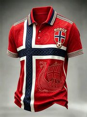 Men's Norway Football Viking Ship Celtic Flag Colorblock Print polo shirt