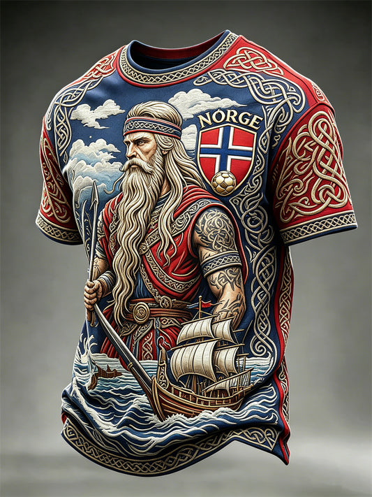Men's Norway Football Viking Warrior & Ship Celtic Knot Flag Contrast Print short sleeves t-shirt