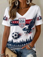Women's Gift For Soccer Fans Print Casual V-Neck Tee