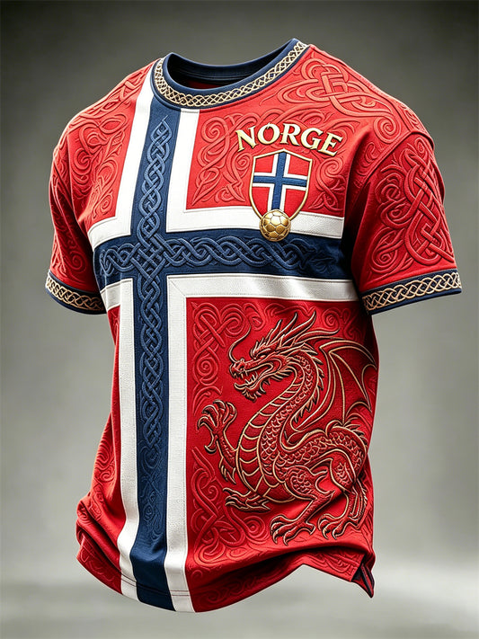 Men's Norway Football Viking Dragon Celtic Knot Flag Colorblock Print short sleeves t-shirt