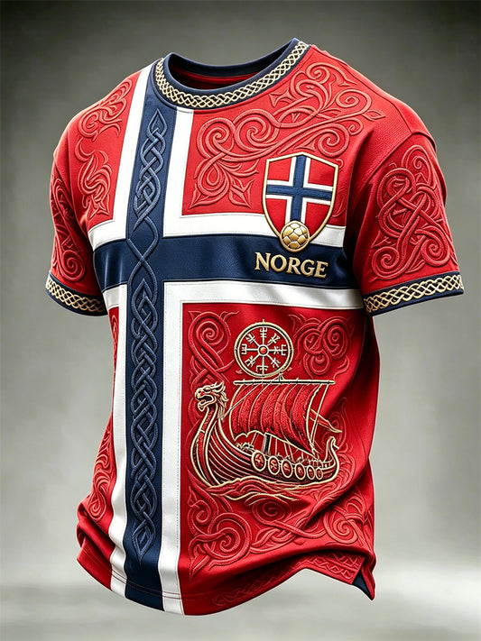 Men's Norway Football Viking Vegvisir & Ship Celtic Knot Flag Print short sleeves t-shirt