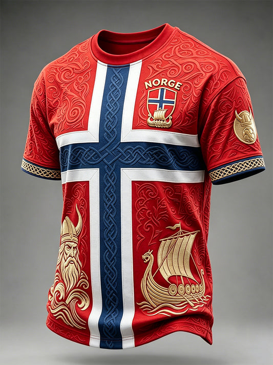 Men's Vintage Viking Celtic Print Norway Football Inspired Short Sleeves T-shirt
