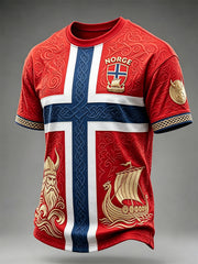 Men's Vintage Viking Celtic Print Norway Football Inspired Short Sleeves T-shirt