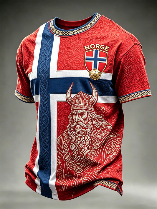 Men's Norway Norge Football Viking Warrior Celtic Knot Flag Colorblock Print short sleeves t-shirt