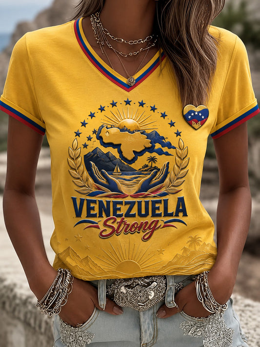 Women's Venezuela Strong Printed V-neck T-shirt