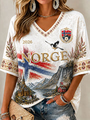 Women's Norway Football Printed Casual T-Shirt