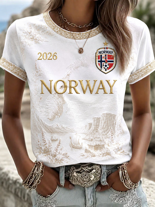 Women's Norway Football Printed Casual T-Shirt