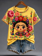 Women's Mexico Guelaguetza Lele Doll Art Printed T-shirt