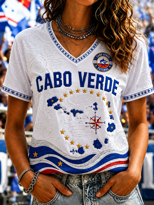 Women's Gift For Football Fans Print Casual Short Sleeve V-Neck T-shirt