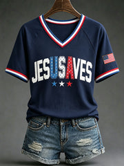 Women’s 'Jesus Saves USA' V-Neck T-Shirts
