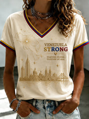 Women's VENEZUELA Printed V-neck T-shirt