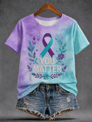 Women's Suicide Prevention Awareness Printed short-sleeved T-shirt
