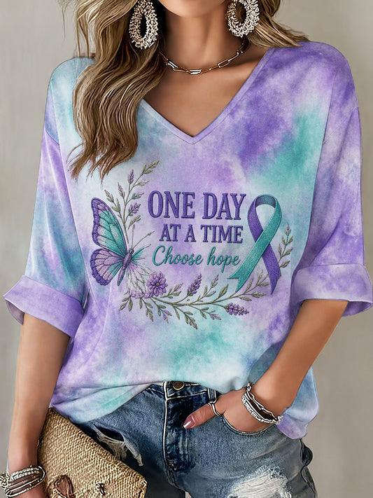 Women's Suicide Prevention Awareness Mid-length Sleeves V-Neck T-Shirt