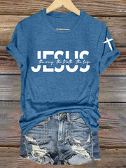 Women's Faith Cross Jesus The Way The Truth The Life Printed Casual  Short Sleeve T-Shirt