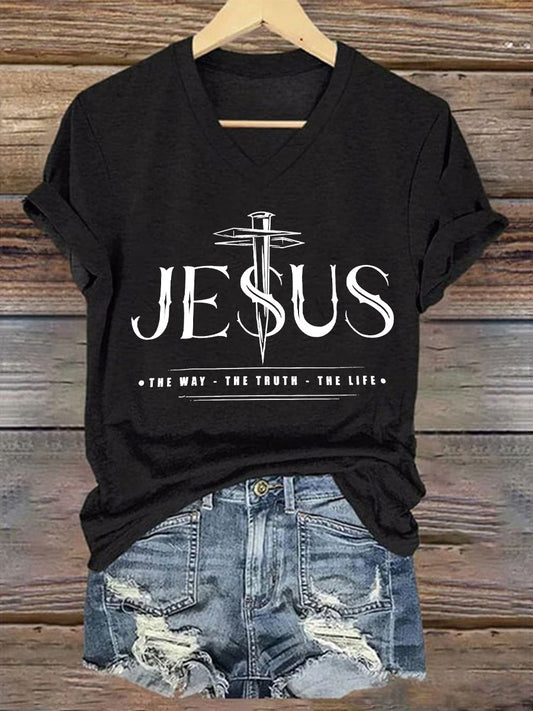 Women's Jesus The Way The Truth The Life Printed Casual  Short Sleeve T-Shirt
