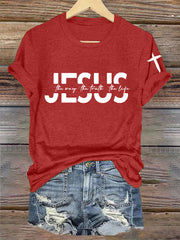 Women's Faith Cross Jesus The Way The Truth The Life Printed Casual  Short Sleeve T-Shirt