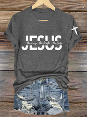 Women's Faith Cross Jesus The Way The Truth The Life Printed Casual  Short Sleeve T-Shirt