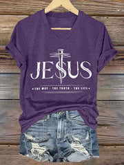 Women's Jesus The Way The Truth The Life Printed Casual  Short Sleeve T-Shirt