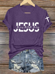 Women's Faith Cross Jesus The Way The Truth The Life Printed Casual  Short Sleeve T-Shirt