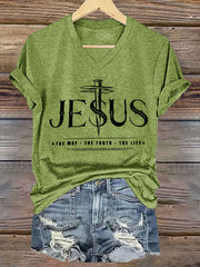 Women's Jesus The Way The Truth The Life Printed Casual  Short Sleeve T-Shirt