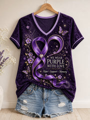Women's Alzheimer's Awareness Floral Art Printed T-shirt