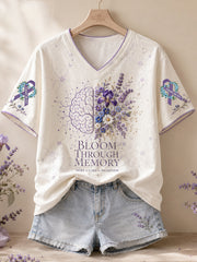 Women's Alzheimer's Awareness Floral Art Printed T-shirt