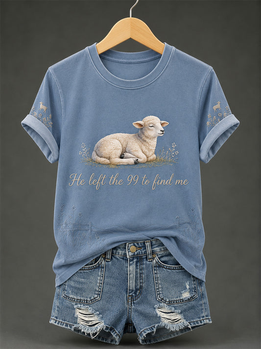 Women's Christian He Left The 99 To Find Me Print Casual Tee