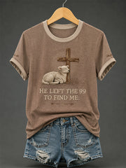 Women's Christian He Left The 99 To Find Me Print Casual Tee