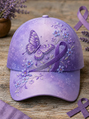 Unisex Purple Floral & Butterfly Print Alzheimer's Awareness Support Hat
