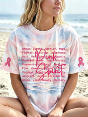 Women's Pink Spirit Words Breast Cancer Awareness Art Print Short-sleeved T-shirt