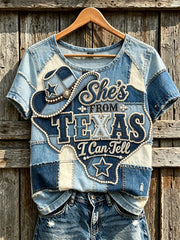 Women's retro western style pattern printed casual short-sleeve T-shirt