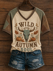 Women's Western Autumn Country Fall Graphic V-neck T-shirt