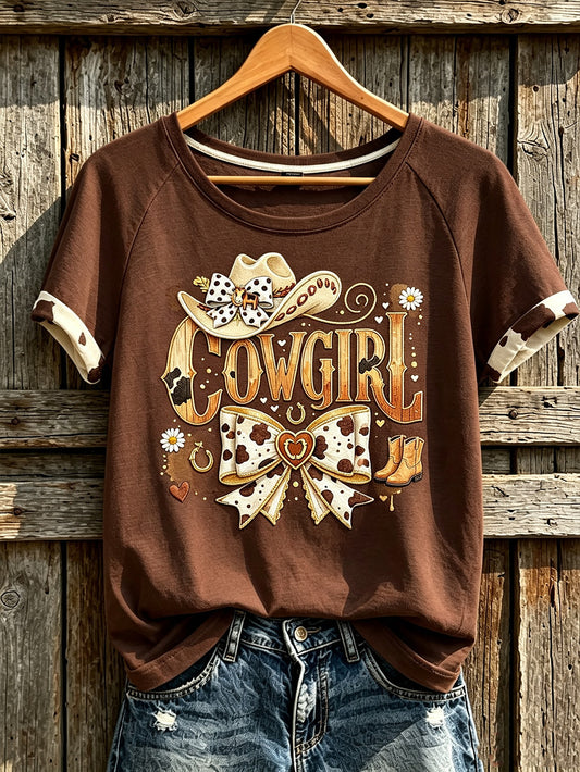 Women's retro western style pattern printed casual short-sleeve T-shirt