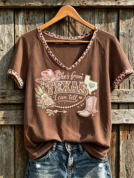Women's retro western style pattern printed casual short-sleeve T-shirt